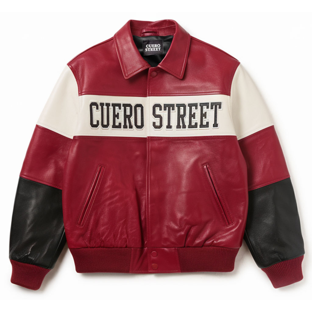 Cuero Street Red Black and Off White Leather Jacket