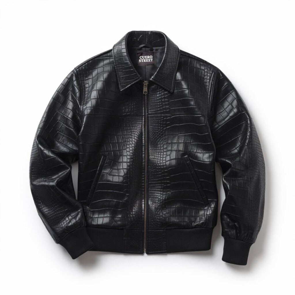 Cuero Street Black Crocodile Leather Jacket