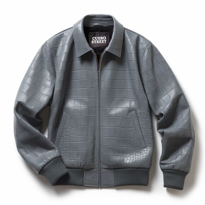 Cuero Street Grey Crocodile Leather Jacket